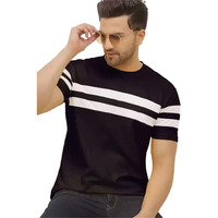 Lookmark Men's Stylish Lycra Blend Printed Striped Polo Tshirt (New-Mt10-S) Black