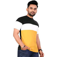 Lookmark Men's Stylish Cotton Blend Printed Striped Polo Tshirt (Mt06-S) Yellow-Black