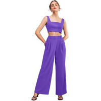 Kotty Women's Solid Relaxed Fit Sleeveless Co-Ord Top And Trouser Set. Lavendor