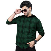 Eyebolger Mens Checkered Hooded Neck Full Sleeve T-Shirt