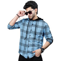 Eyebolger Mens Checkered Hooded Neck Full Sleeve T-Shirt