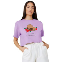 Kotty Women's Printed Cotton Blend Oversized Crop T-Shirts