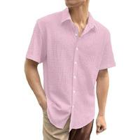 Lookmark Men's Cotton Blend Popcorn Fabric Spread Collar Half Sleeve Shirt - Casual Solid Color Style For Effortless Charm And Comfort (Az-Lm-Og-Shirt 77-Pink-Xl)
