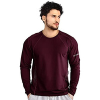 Eyebogler Mens Dry Fit Round Neck Full Sleeve Casual Tshirt Wine Melange