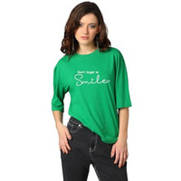 Kotty Women's Printed, Typography Round Neck Cotton Blend 3/4 Sleeve T-Shirt(Green,Xl)