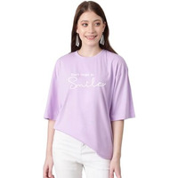 Kotty Women's Printed, Typography Round Neck Cotton Blend 3/4 Sleeve T-Shirt(Purple,Xl)