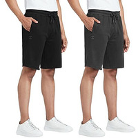 Xyxx Athleisure Men's Cotton Shorts | Super Soft, Knee Length Comfortable Everyday Wear | Relaxed Fit Solid Code Shorts With Zipper Pocket | Pack Of 2 (Black + Grey, Large)
