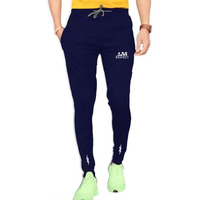 Lookmark Men's Slim Fit Solid Lycra Blend Full Elastic Sport Wear Running Gym Stretchable Jogger Track Pant In Navy Color(Track 04 Navy-L)
