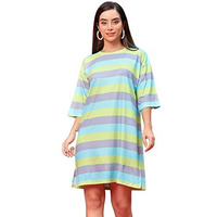 Dhruvi Trendz Womens Lycra Women Western Dresses Regular Fit Dress (Dt-Wd-1049_Grey&Turquoise_L)