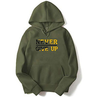 Adro Never Give Up Design Printed Hoodies/Sweatshirts For Men & Women (H20-M-Ngu-Ol_Olive_S)