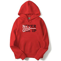 Adro Never Give Up Design Printed Hoodies/Sweatshirts For Men & Women (H20-M-Ngu-Rd_Red_Xl)