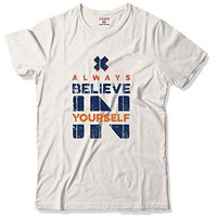 Adro Believe In Yourself Printed T-Shirts For Men & Women (Rnr-S35-Bel-Wh_White_L)
