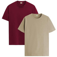 Adro T Shirts Pack Of 2 Mens Tshirts Cotton T Shirts For Men Tshirt T-Shirts Combo T Shirts Tshirts For Men Plain Solid Tshirts Maroon Beige Tshirt For Men Rcm2-Pln-Mr-Be-L