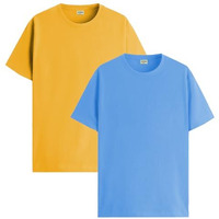 Adro Men's Solid Regular Fit T-Shirt (Rcm2-Pln-Mu-Sk_Mustard,Sky Blue