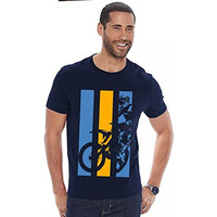 Adro Men's Bike Rider Printed Cotton T-Shirt (Rn22-2-Bik-Nb_Navy_M)