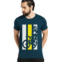 Adro Men's Bike Rider Printed Cotton T-Shirt (Rn22-2-Bik-Sb_Teal_Xl)