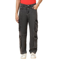 Kotty Men's Solid Mid Rise Straight Fit Stylish Looking Cargo Jeans(Grey,30)