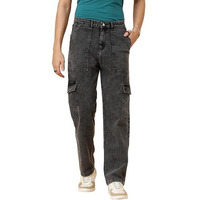 Kotty Men's Solid Mid Rise Straight Fit Stylish Looking Cargo Jeans(Grey,30)