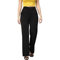 Kotty Womens High Rise Viscose Rayon Straight Fit Solid Trousers