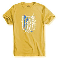Adro Mens Attack On Titan Cotton T-Shirt (Xl, Light Yellow)