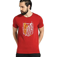 Adro Mens Attack On Titan Cotton T-Shirt (S, Red)