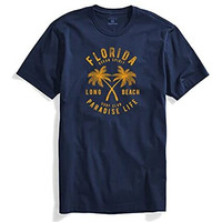 Adro Florida Paradise Life Mens Printed T-Shirt (L, Navy Blue)