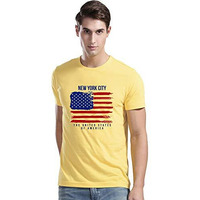 Adro Men's Usa American Flag Printed Cotton T-Shirts (Rnr-M-Nww-Ly_Light Yellow_2Xl)
