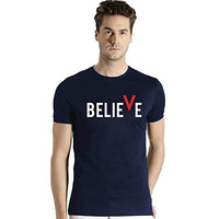 Adro Men's Believe Design Printed T-Shirt (S, Navy Blue)