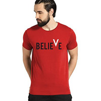 Adro Men's Believe Design Printed T-Shirt (M, Red)