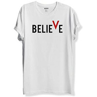 Adro Men's Believe Design Printed T-Shirt (L, White)