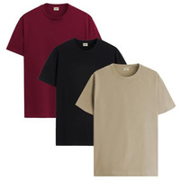 Adro Men's Solid Regular Fit T-Shirt (Rcm3-Pln-Bl-Be-Mr_Black,Beige,Maroon