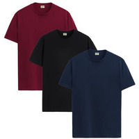 Adro Men's Solid Regular Fit T-Shirt (Rcm3-Pln-Bl-Nb-Mr_Black,Navy,Maroon