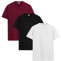 Adro Men's Solid Regular Fit T-Shirt (Rcm3-Pln-Mr-Bl-Wh_Maroon,Black,White