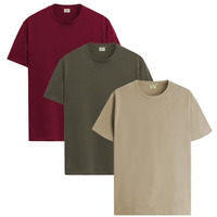 Adro Men's Solid Regular Fit T-Shirt (Rcm3-Pln-Mr-Ol-Be_Maroon,Olive,Beige