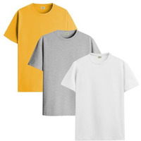 Adro Men's Solid Regular Fit T-Shirt (Rcm3-Pln-Mu-Wh-Gr_Mustard,White,Grey