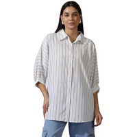 Kotty Women's Relaxed Fit Over Sized Casual Shirt(White,L)