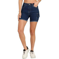 Nifty Women's Denim Straight Fit Cargo Shorts (1462_Blu_32_Blue_32)