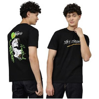 Lookmark Men's Printed Pure Cotton Oversized Round Neck Longline Drop Shoulder Short Sleeve Tshirt (Az-Lm-P1-Mt19 Black-L)