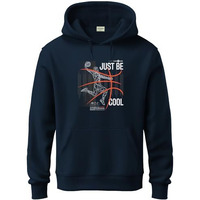 Adro Men's Cotton Blend Neck Hooded Sweatshirt (H24-Bcl-Nb_Navy Blue