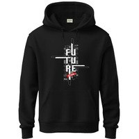 Adro Men's Cotton Blend Neck Hooded Sweatshirt (H24-Ftr-Bl-Xl_Black)