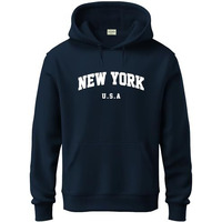 Adro Men's Cotton Blend Neck Hooded Sweatshirt (H24-New-Nb-2Xl_Navy Blue)
