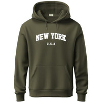 Adro Men's Cotton Blend Neck Hooded Sweatshirt (H24-New-Ol_Olive