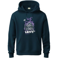 Adro Men's Cotton Blend Neck Hooded Sweatshirt (H24-Luffy-Sb_Teal