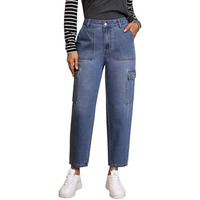 Kotty Women's Jean Slim Fit High-Rise Light Fade Stretchable Cargo Cargo Jeans(Blue,32)