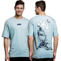 Adro Oversize T Shirt For Men | Drop Shoulder T Shirt | Mens Oversize T-Shirt | 220 Gsm Cotton Oversize Tshirt | Trendy Front And Back Printed T Shirt|Ovr24-L1-Sail-Sk-Xl Sky Blue