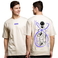 Adro Oversize T Shirt For Men | Drop Shoulder Cotton T Shirt | Anime Oversize T-Shirt | Luffy T Shirt Gear 5| Trendy Front And Back Printed T Shirt|Ovr24-L1-Ani-Be-L Beige