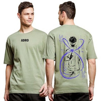 Adro Oversize T Shirt For Men | Drop Shoulder Cotton T Shirt | Anime Oversize T-Shirt | Luffy T Shirt Gear 5| Trendy Front And Back Printed T Shirt|Ovr24-L1-Ani-Ol-S Olive