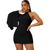 Kotty Women's One Shoulder Mini Sheath Dress(Black,S)