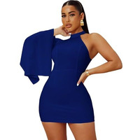 Kotty Women's One Shoulder Mini Sheath Dress(Blue,M)