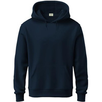 Adro Men's Cotton Neck Hooded Sweatshirt (H24-Pln-Nb_Navy Blue